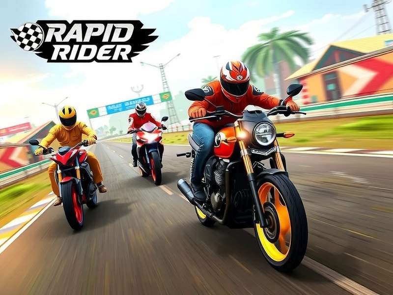 Rapid Rider Gameplay Screenshot Showing a Race on a Rural Indian Track with Customized Bikes and Power-Ups